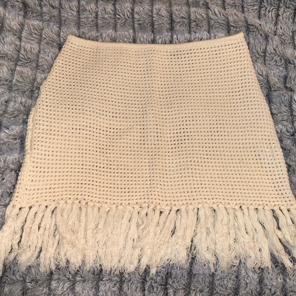 Fashion Nova Cream Crochet Fringe Skirt